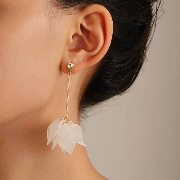 Alloy Petal Lotus Flower Long Tassel Women's Earrings With Electroplating