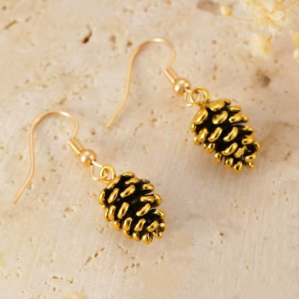 Alloy Pine Cone Pendant Earrings And Necklace Set With Electroplating For Women