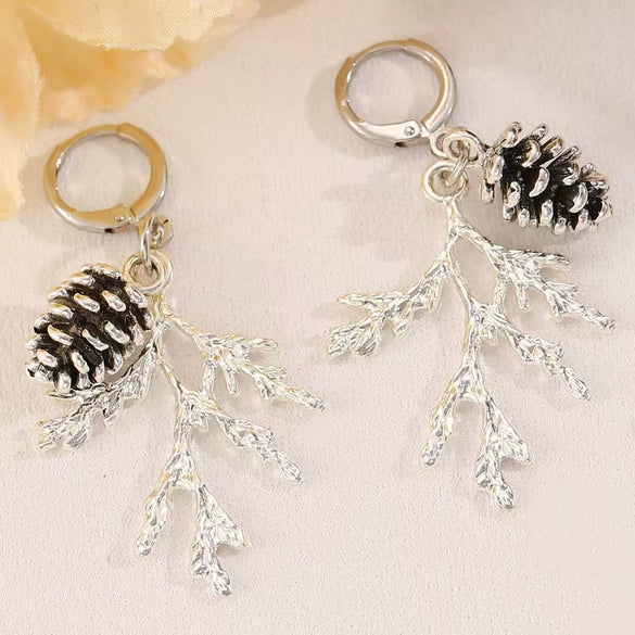 Alloy Pine Cone Pendant Earrings And Necklace Set With Electroplating For Women
