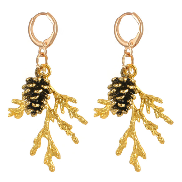 Alloy Pine Cone Pendant Earrings And Necklace Set With Electroplating For Women