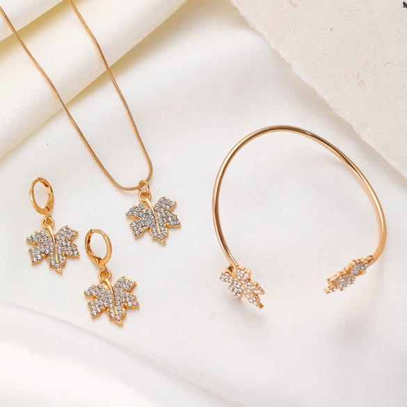 Alloy Plants And Flowers Diamond Jewelry Women's Threepiece Set Necklace Earrings Bracelet