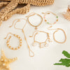 Alloy Plated Starfish And Scallop Shell Imitation Pearl Chain Finger Bracelet With Colorful Rhinestone Details
