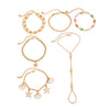 Alloy Plated Starfish And Scallop Shell Imitation Pearl Chain Finger Bracelet With Colorful Rhinestone Details
