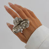 Alloy Pleated Flower Asymmetrical Stereo Ring With Electroplating