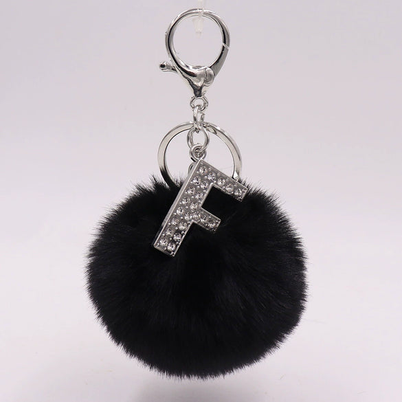 Alloy Plush Key Chain With Diamondencrusted English Letter And Fur Ball Modern Simplicity Style