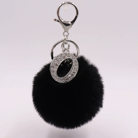 Alloy Plush Key Chain With Diamondencrusted English Letter And Fur Ball Modern Simplicity Style