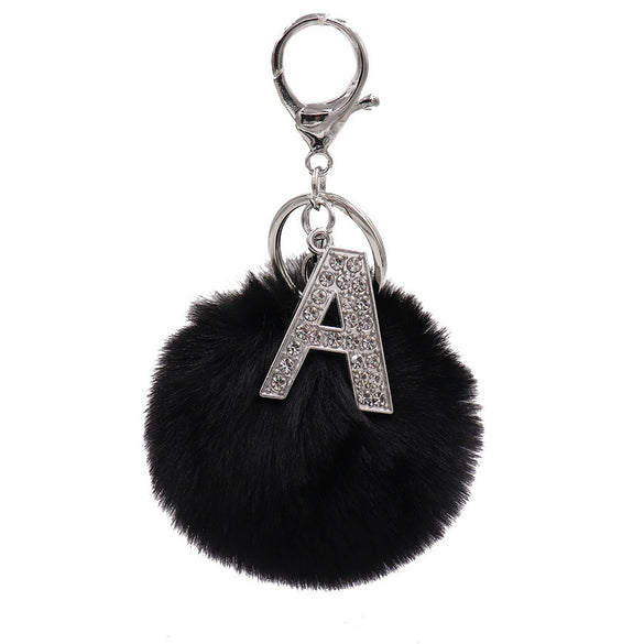 Alloy Plush Key Chain With Diamondencrusted English Letter And Fur Ball Modern Simplicity Style