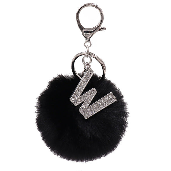Alloy Plush Key Chain With Diamondencrusted English Letter And Fur Ball Modern Simplicity Style