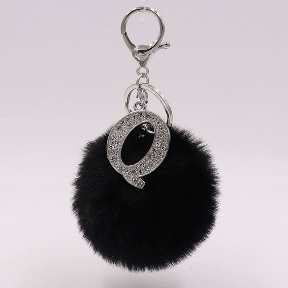 Alloy Plush Key Chain With Diamondencrusted English Letter And Fur Ball Modern Simplicity Style