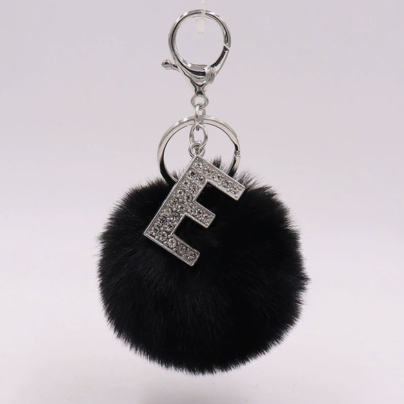 Alloy Plush Key Chain With Diamondencrusted English Letter And Fur Ball Modern Simplicity Style
