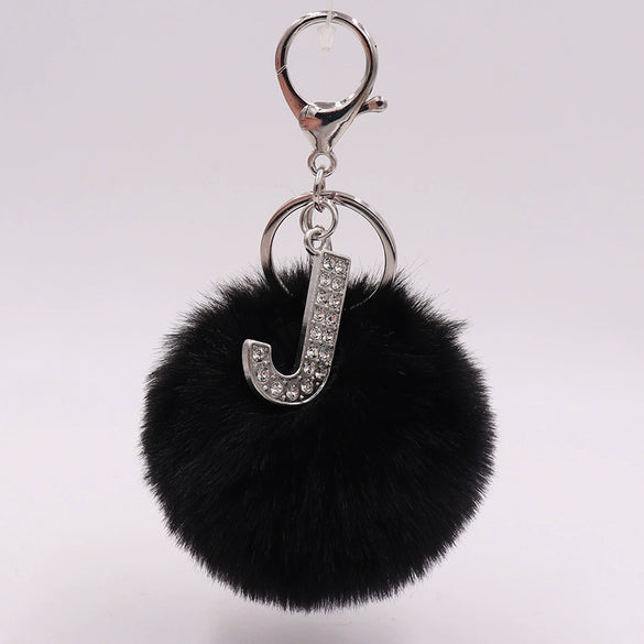 Alloy Plush Key Chain With Diamondencrusted English Letter And Fur Ball Modern Simplicity Style