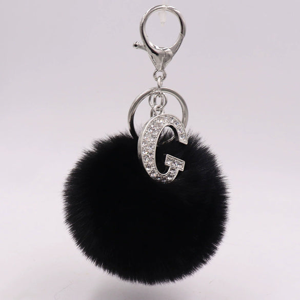 Alloy Plush Key Chain With Diamondencrusted English Letter And Fur Ball Modern Simplicity Style