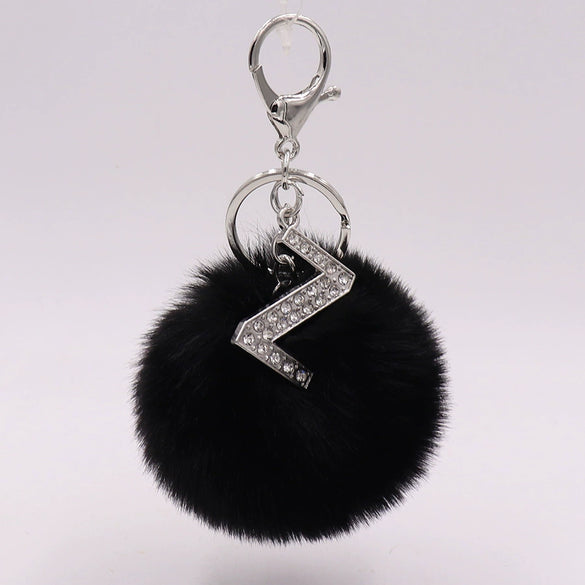 Alloy Plush Key Chain With Diamondencrusted English Letter And Fur Ball Modern Simplicity Style