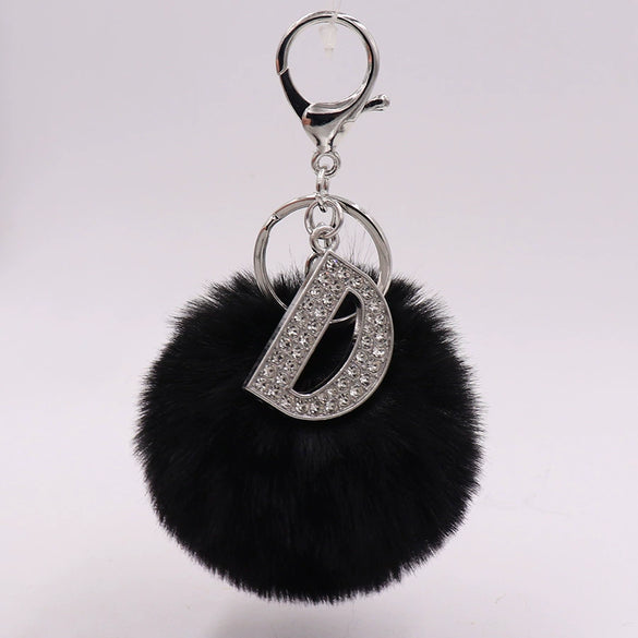 Alloy Plush Key Chain With Diamondencrusted English Letter And Fur Ball Modern Simplicity Style