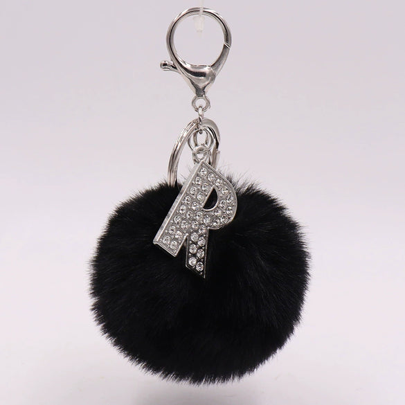 Alloy Plush Key Chain With Diamondencrusted English Letter And Fur Ball Modern Simplicity Style
