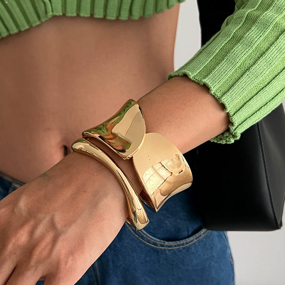 Alloy Punk Geometric Electroplated Wide Open Bracelet For Women