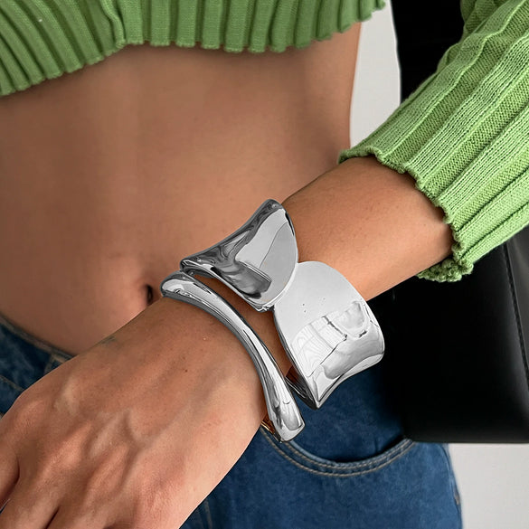 Alloy Punk Geometric Electroplated Wide Open Bracelet For Women