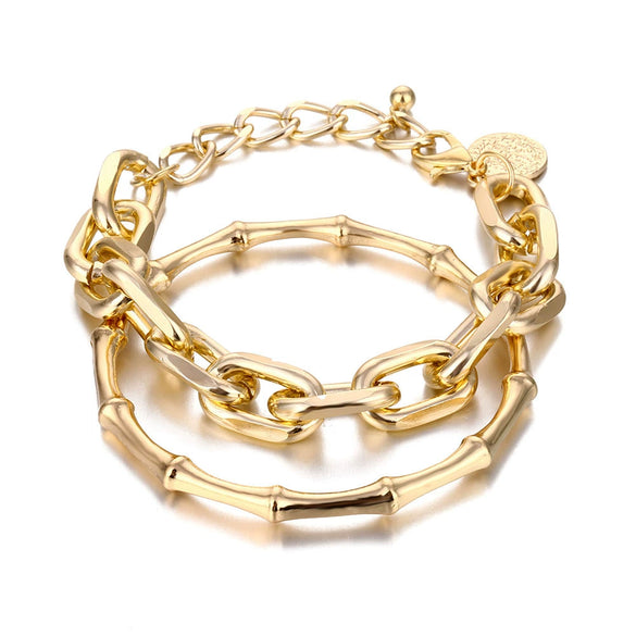 Alloy Punk Retro Bamboo Joint And Round Coin Pendant Women's Bracelet With Electroplating