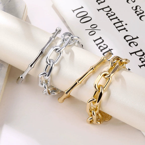 Alloy Punk Retro Bamboo Joint And Round Coin Pendant Women's Bracelet With Electroplating