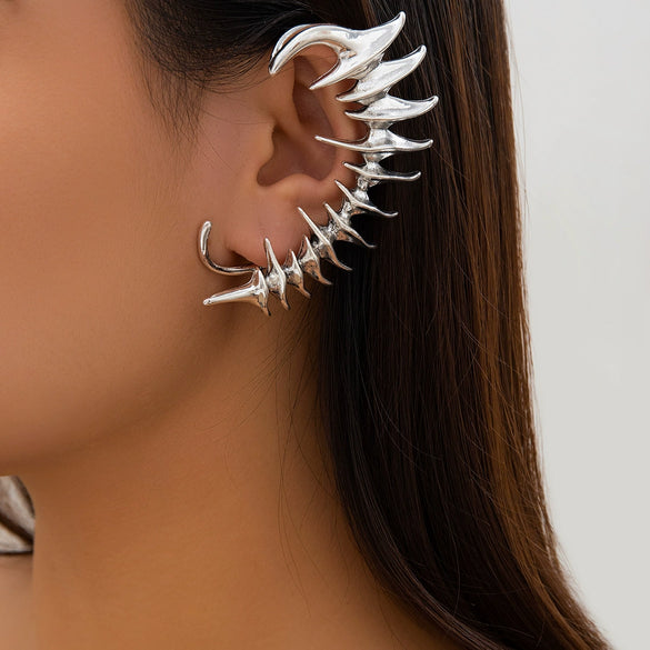 Alloy Punk Style Electroplated Bone Thorn Ear Clip Jewelry