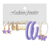 Alloy Purple Butterfly Cartoon Animals Geometric Zircon Earrings Set