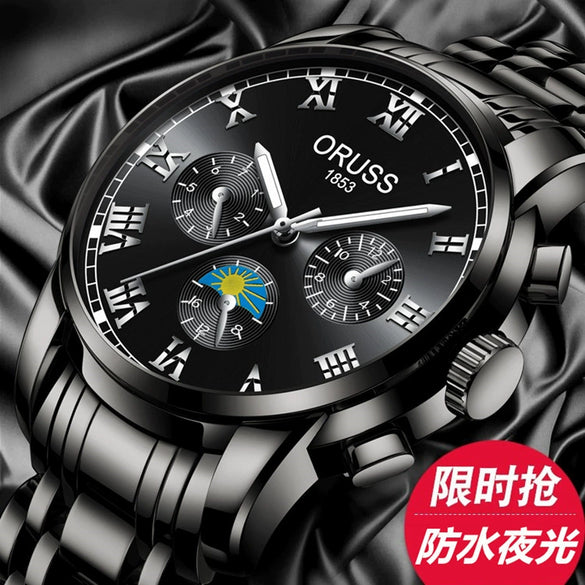 Alloy Quartz And Mechanical Wrist Watch Round Dial Pointer Display Mineral Strengthened Glass Mirror For Men