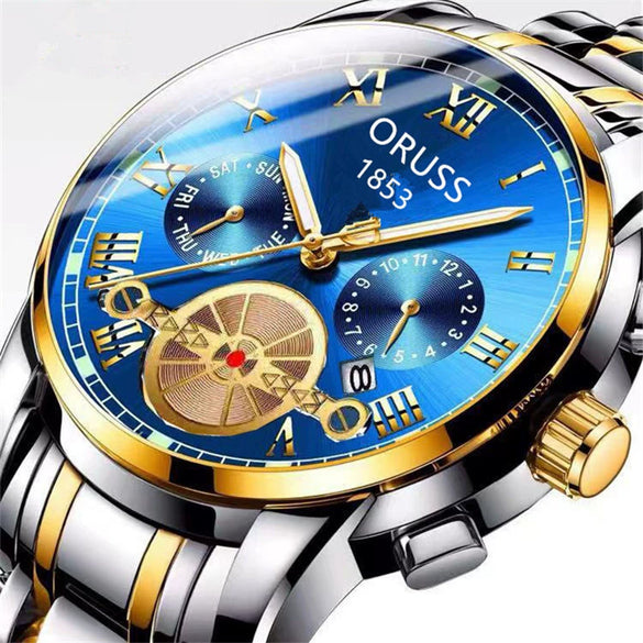 Alloy Quartz And Mechanical Wrist Watch Round Dial Pointer Display Mineral Strengthened Glass Mirror For Men