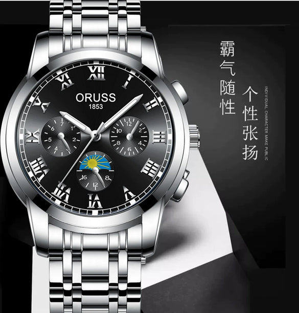 Alloy Quartz And Mechanical Wrist Watch Round Dial Pointer Display Mineral Strengthened Glass Mirror For Men