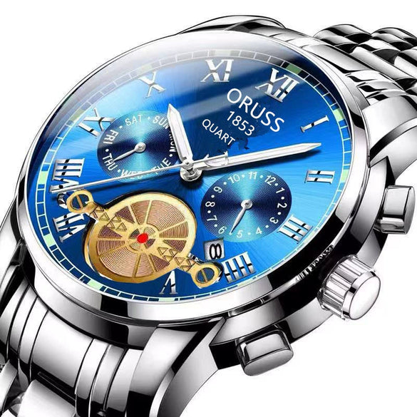 Alloy Quartz And Mechanical Wrist Watch Round Dial Pointer Display Mineral Strengthened Glass Mirror For Men