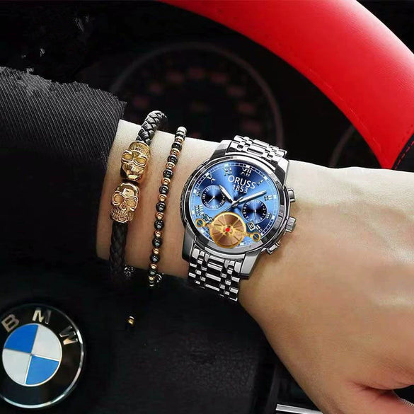 Alloy Quartz And Mechanical Wrist Watch Round Dial Pointer Display Mineral Strengthened Glass Mirror For Men