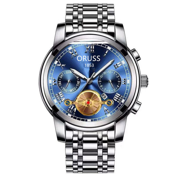 Alloy Quartz And Mechanical Wrist Watch Round Dial Pointer Display Mineral Strengthened Glass Mirror For Men