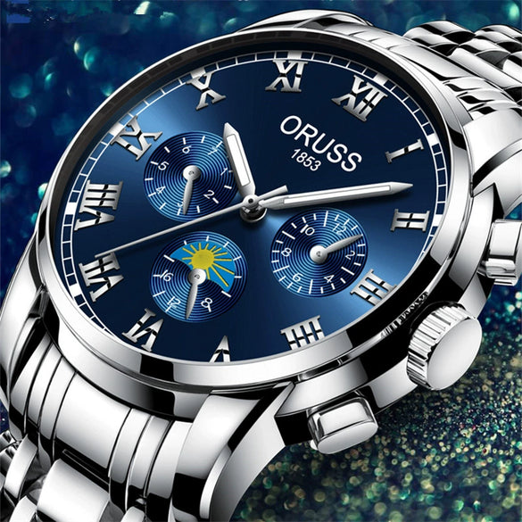 Alloy Quartz And Mechanical Wrist Watch Round Dial Pointer Display Mineral Strengthened Glass Mirror For Men