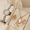 Alloy Quartz Bracelet Watch With Round Diamond For Female Compact Exquisite And Leisure Style Jewelry Set