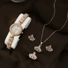 Alloy Quartz Bracelet Watch With Round Diamond For Female Compact Exquisite And Leisure Style Jewelry Set
