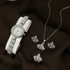Alloy Quartz Bracelet Watch With Round Diamond For Female Compact Exquisite And Leisure Style Jewelry Set