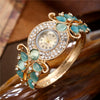Alloy Quartz Watch With Diamond Decoration And Hollow Bracelet For Women Fashion Style Round Dial