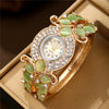 Alloy Quartz Watch With Diamond Decoration And Hollow Bracelet For Women Fashion Style Round Dial