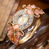 Alloy Quartz Watch With Diamond Decoration And Hollow Bracelet For Women Fashion Style Round Dial