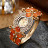 Alloy Quartz Watch With Diamond Decoration And Hollow Bracelet For Women Fashion Style Round Dial