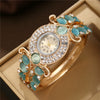 Alloy Quartz Watch With Diamond Decoration And Hollow Bracelet For Women Fashion Style Round Dial