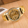 Alloy Quartz Watch With Roman Numerals And Full Diamond Round Dial Stainless Steel Strap For Men And Women