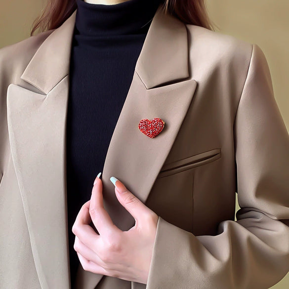 Alloy Red Love Shaped Brooch For Women With Electroplating Design