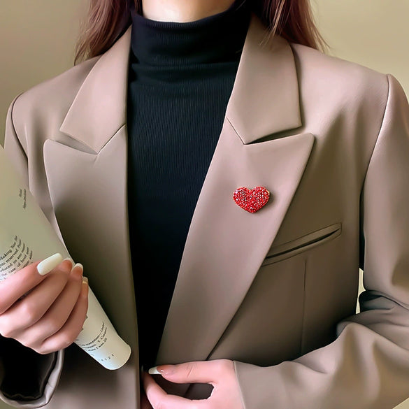 Alloy Red Love Shaped Brooch For Women With Electroplating Design