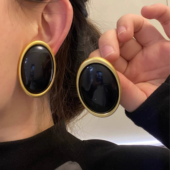Alloy Resin Oval Gemstone Earrings Light Luxury Highend Retro For Women