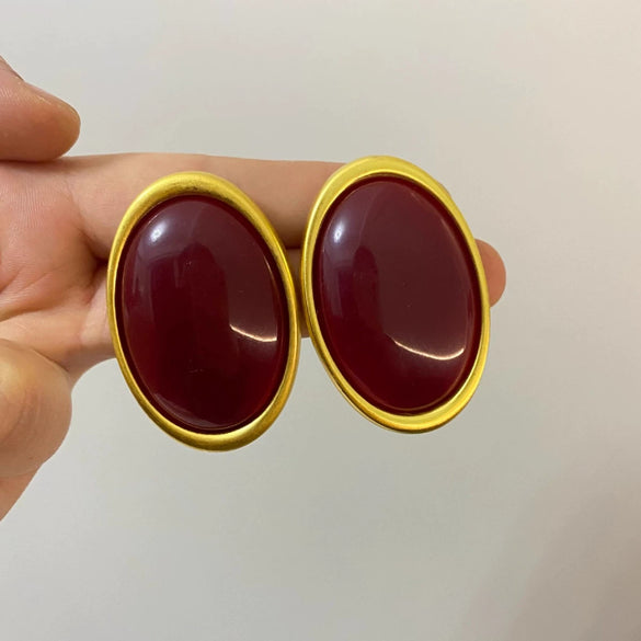 Alloy Resin Oval Gemstone Earrings Light Luxury Highend Retro For Women