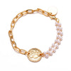 Alloy Retro Baroque Pearl Embossed Coin Like Geometric Bracelet