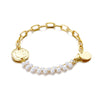 Alloy Retro Baroque Pearl Embossed Coin Like Geometric Bracelet