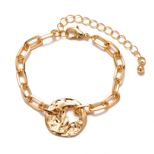 Alloy Retro Baroque Pearl Embossed Coin Like Geometric Bracelet