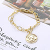Alloy Retro Baroque Pearl Embossed Coin Like Geometric Bracelet
