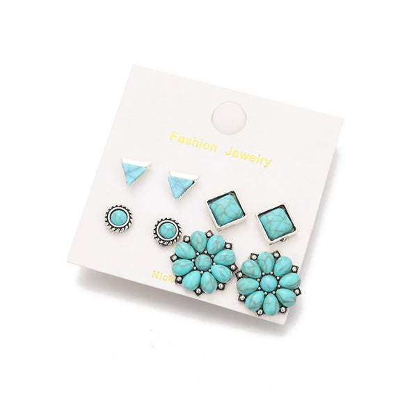 Alloy Retro Bohemian Geometric Round Women's Earrings With Turquoise Flower Electroplating